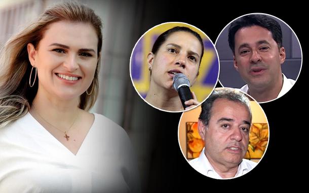 Marília Arraes, do Solidariedade (de branco, à esq.), Raquel Lyra (PSDB), Danilo Cabral, do PSB (de branco, embaixo) e Anderson Ferreira, do PL (branco, em cima)