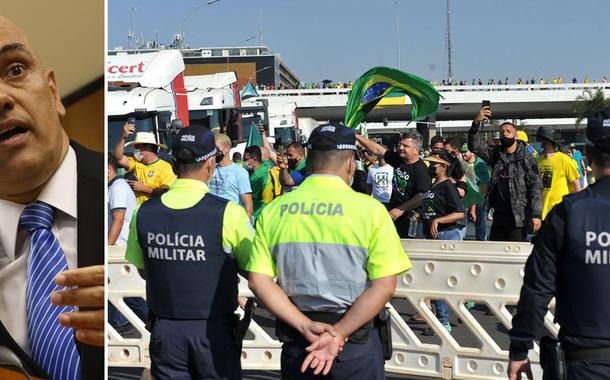 Alexandre de Moraes, do TSE, e policiais militares do Distrito Federal