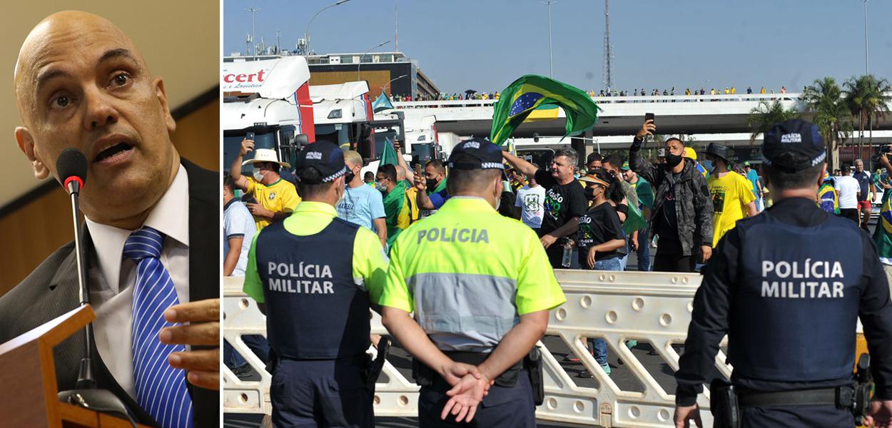 Alexandre de Moraes, do TSE, e policiais militares do Distrito Federal