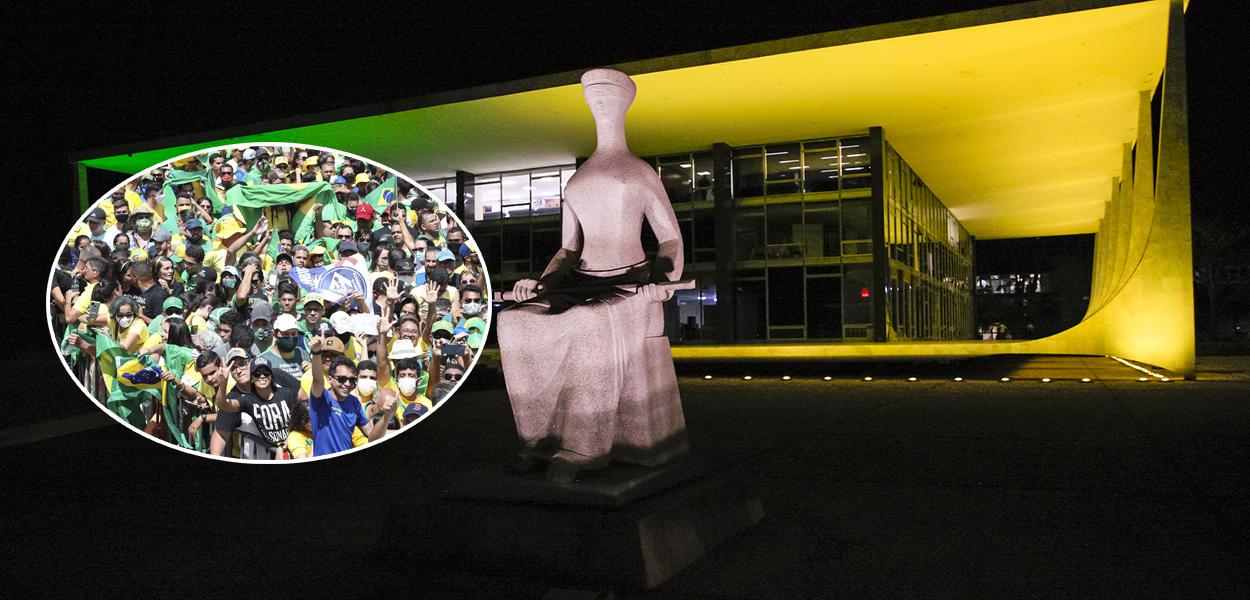 Manifestantes pró Bolsonaro e fachada do STF