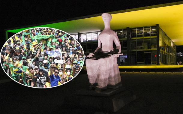 Manifestantes pró Bolsonaro e fachada do STF