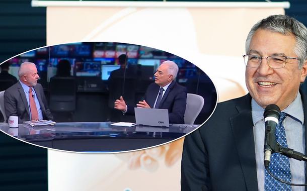 Luiz Inácio Lula da Silva na entrevista com William Waack, da CNN (círculo), e o deputado federal Alexandre Padilha (PT-SP)