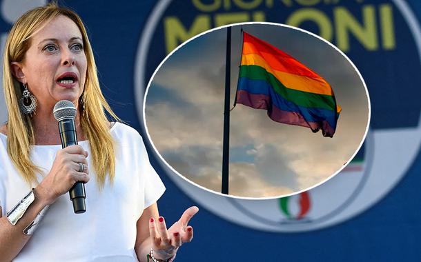 Giorgia Meloni, líder do partido Irmãos da Itália, em comício em Milão, Itália