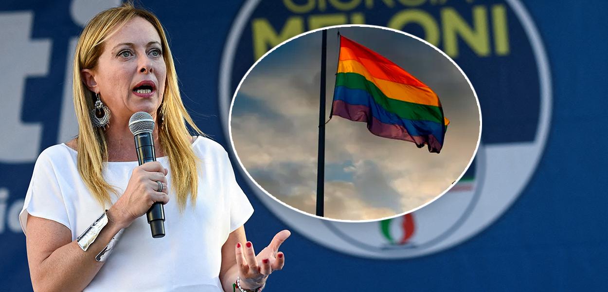 Giorgia Meloni, líder do partido Irmãos da Itália, em comício em Milão, Itália