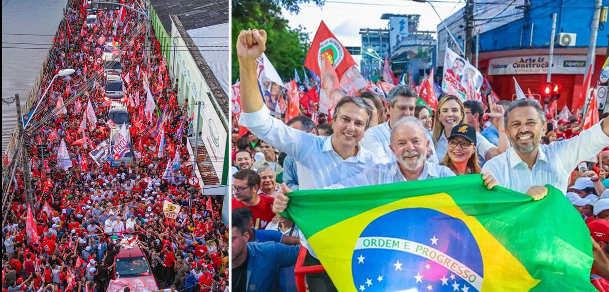Foto à dir.: Camilo Santana, Luiz Inácio Lula da Silva (no meio) e Elmano de Freitas (de barba)