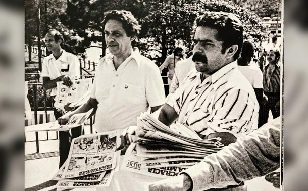 Fernando Henrique Cardoso e Luiz Inácio Lula da Silva em ato contra a Ditadura Militar (1964-1985)