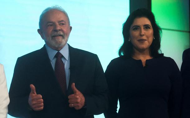 Ex-presidente Luiz Inácio Lula da Silva e senadora Simone Tebet em debate durante campanha presidencial 29/09/2022