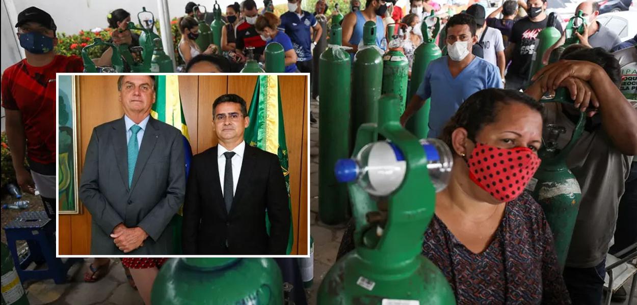 Jair Bolsonaro e Davi Almeida mais tubos de oxigênio em Manaus