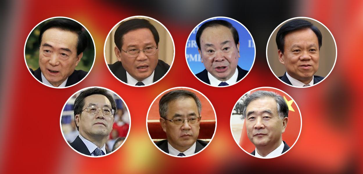 Da esquerda à direita: Chen Quanguo, Li Qiang, Huang Kunming, Chen Miner, Ding Xuexiang, Hu Chunhua, Wang Yang