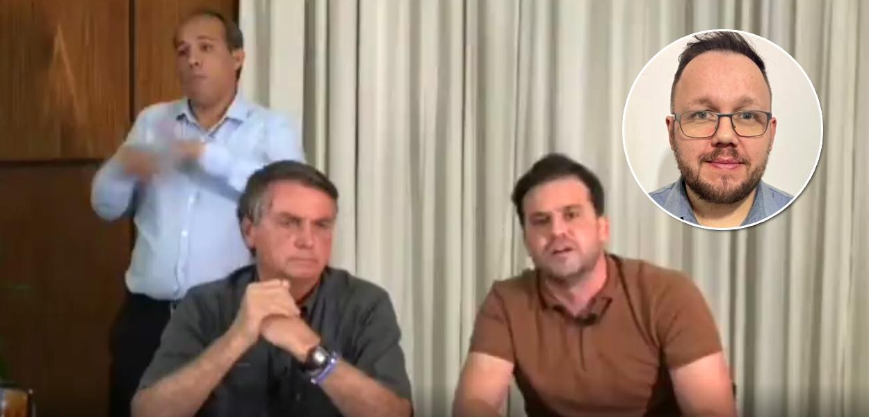 Jair Bolsonaro (à esq., de mãos cruzadas), Pablo Marçal (camisa marrom) e Leonardo Rossatto em círculo