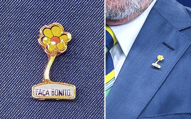 Lula usa broche da Campanha Nacional de Mobilização de Combate à Violência Sexual contra Crianças e Adolescentes