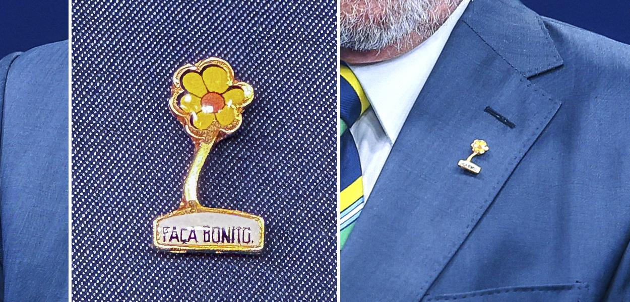 Lula usa broche da Campanha Nacional de Mobilização de Combate à Violência Sexual contra Crianças e Adolescentes