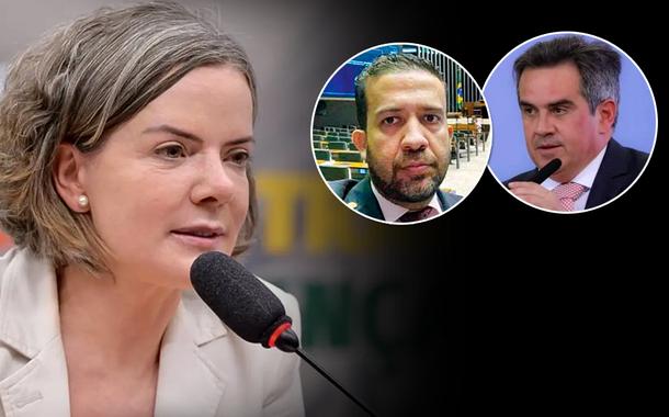 Gleisi Hoffmann, André Janones (meio) e Ciro Nogueira