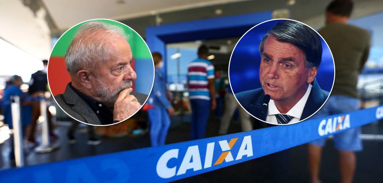 Luiz Inácio Lula da Silva (círculo, à esq.), Jair Bolsonaro e a Caixa Econômica