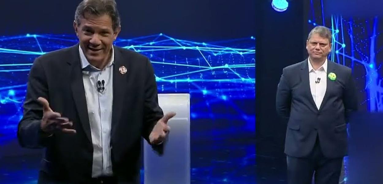 Haddad e Tarcísio no debate da Globo