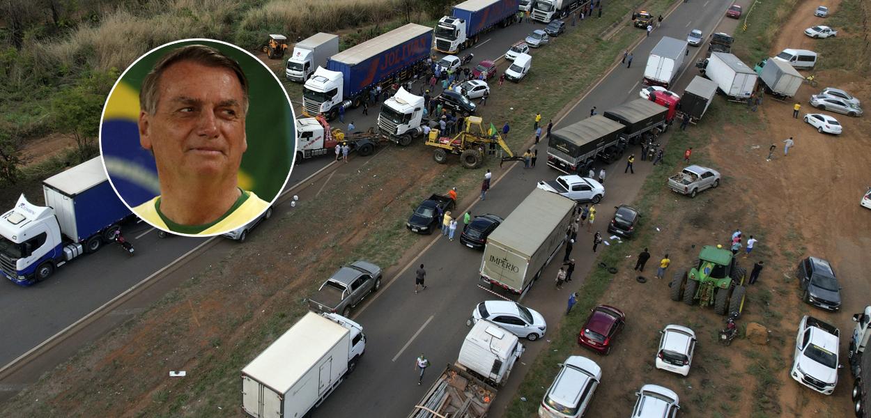 Bolsonaro e estrada bloqueada