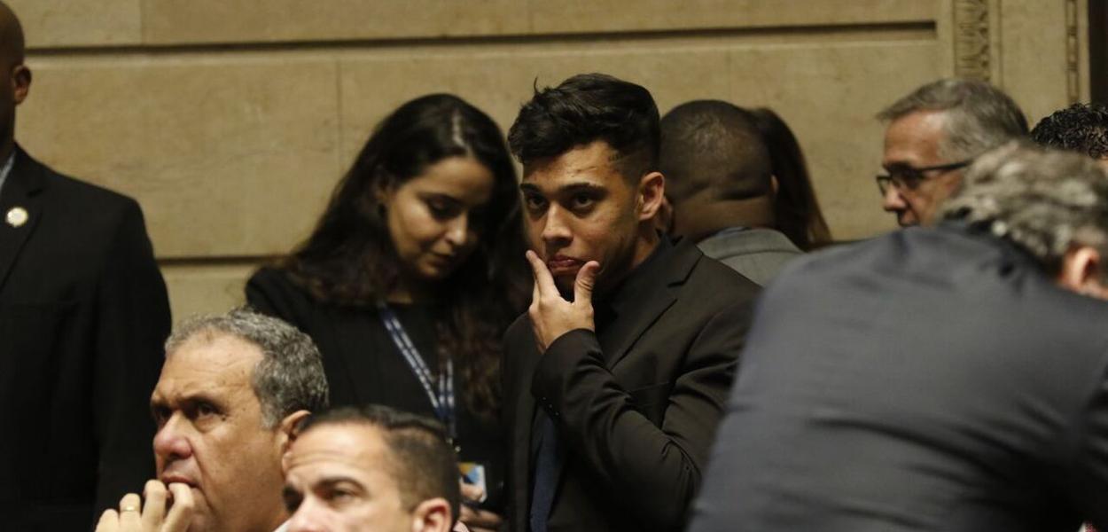 Gabriel Monteiro durante audiência de custódia