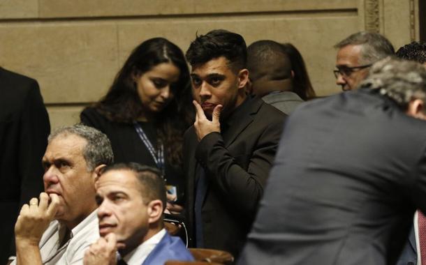 Gabriel Monteiro durante audiência de custódia