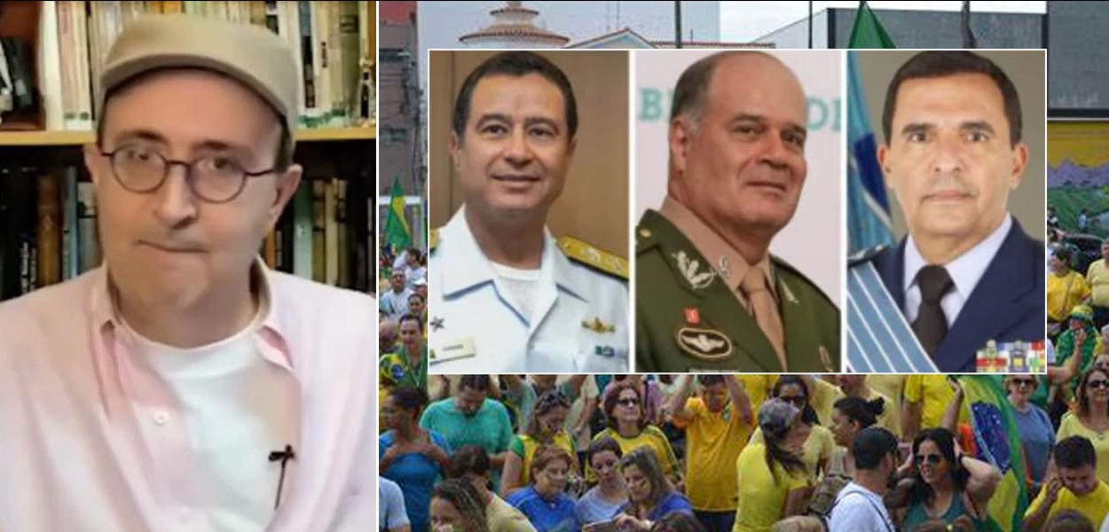 Reinaldo Azevedo, almirante Almir Garnier Santos (Marinha), o general Marco Antônio Freire Gomes (Exército) e o tenente-brigadeiro Carlos de Almeida Baptista Junior (Aeronáutica)
