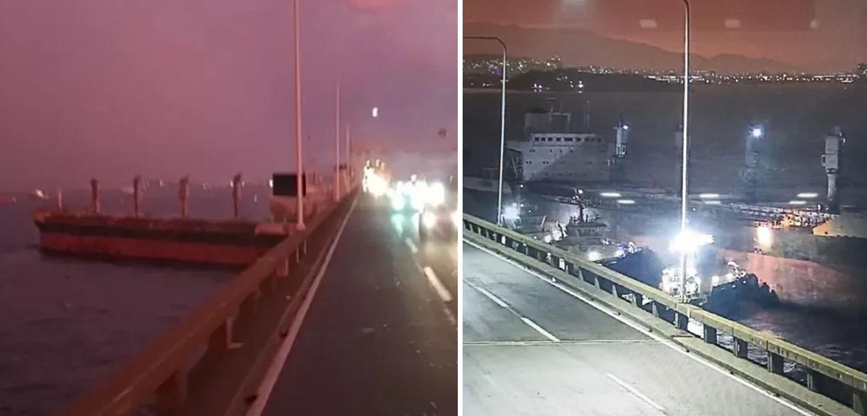 Navio se choca contra a ponte Rio-Niteroi