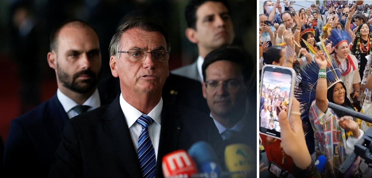 Indígenas dançando "tá na hora do Jair já ir embora" na COP27