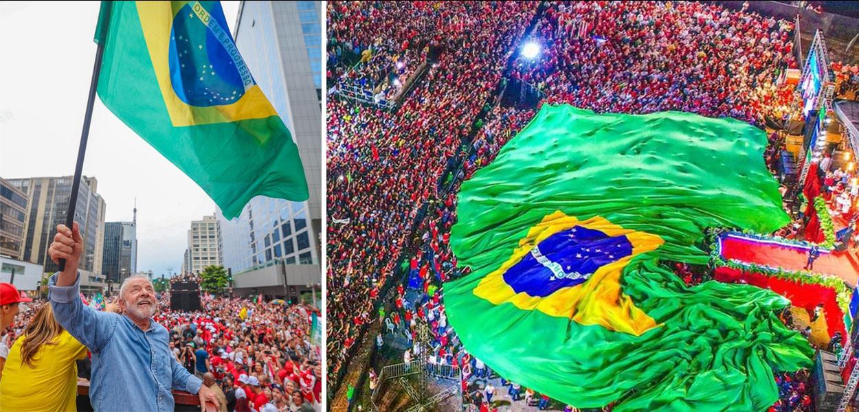 Lula com a bandeira do Brasil