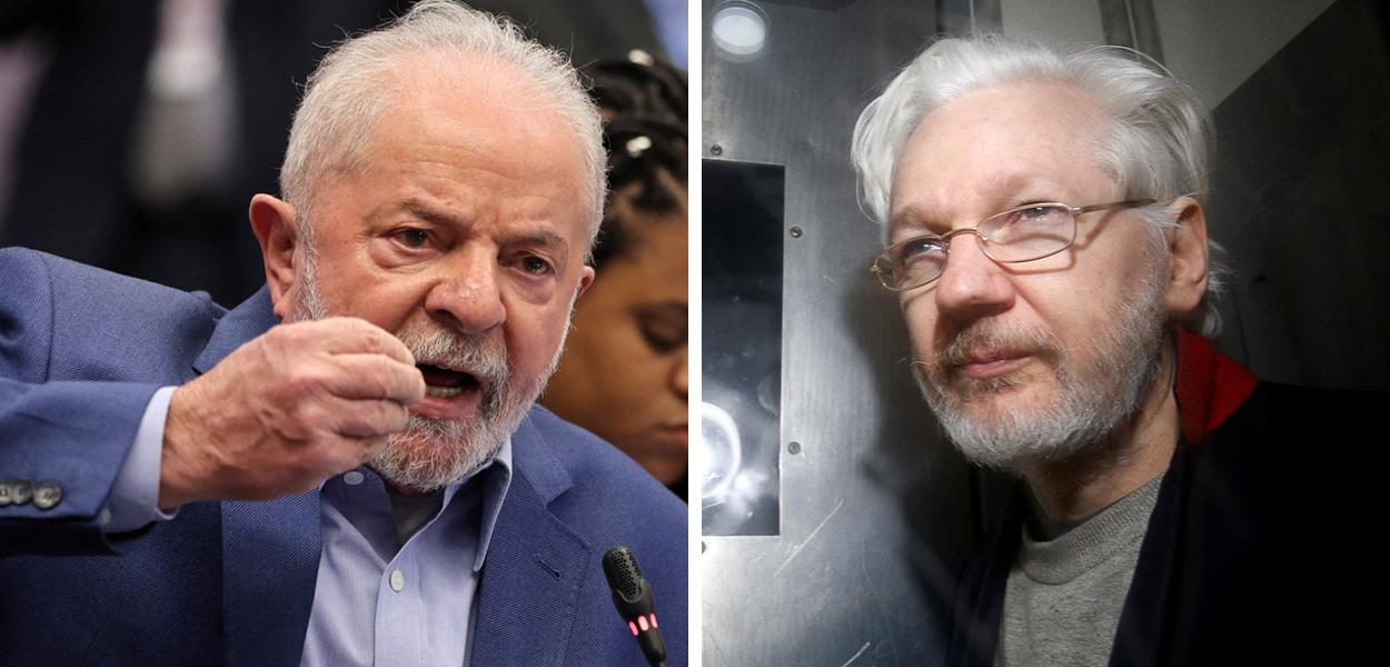 Luiz Inácio Lula da Silva (à esq.) e Julian Assange