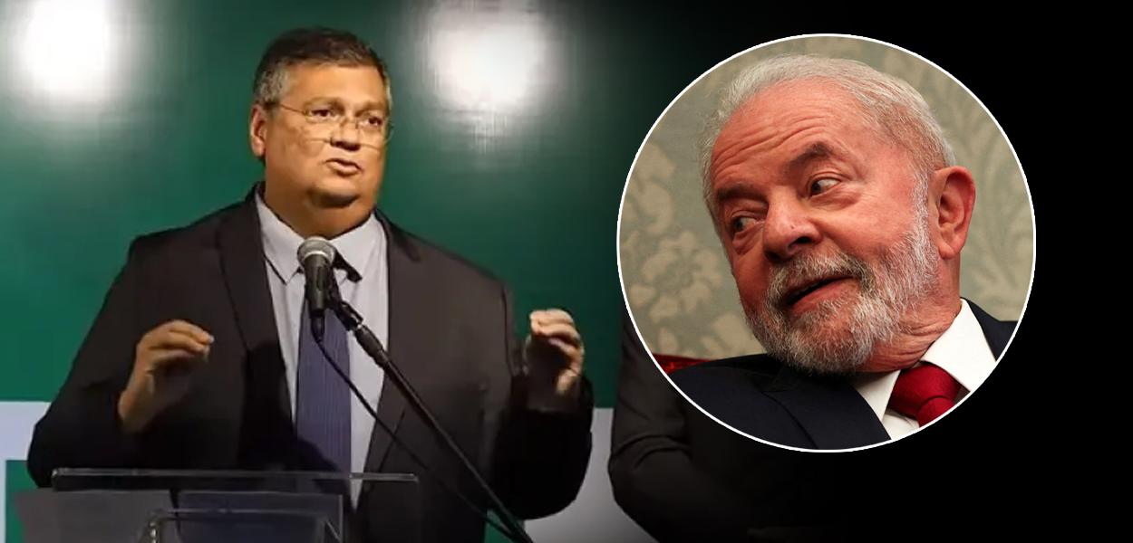 Flávio Dino (ao microfone) e Luiz Inácio Lula da Silva