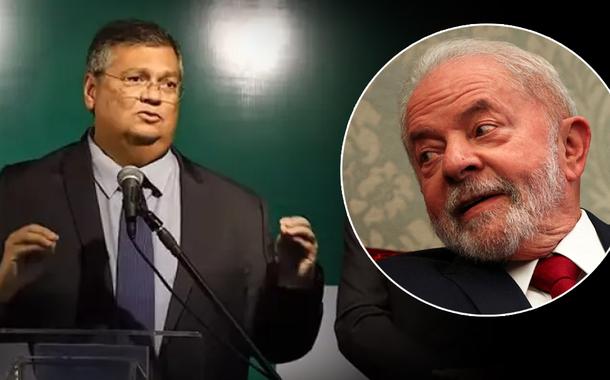 Flávio Dino (ao microfone) e Luiz Inácio Lula da Silva