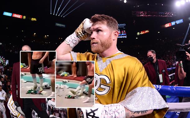 Lionel Messi (nos quadrados) e o lutador Canelo Alvarez