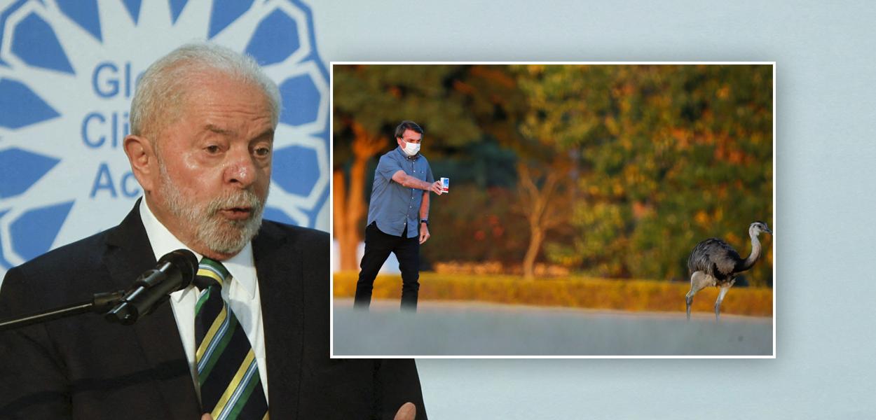 Lula e Bolsonaro oferecendo cloroquina para ema