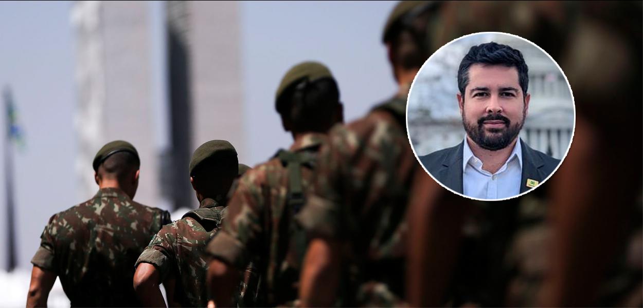 Militares e o comentarista Paulo Figueiredo Filho