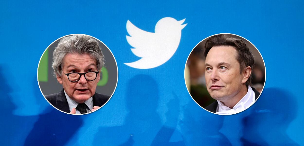 Thierry Breton (à esq.) e Elon Musk