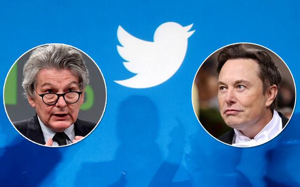 Thierry Breton (à esq.) e Elon Musk