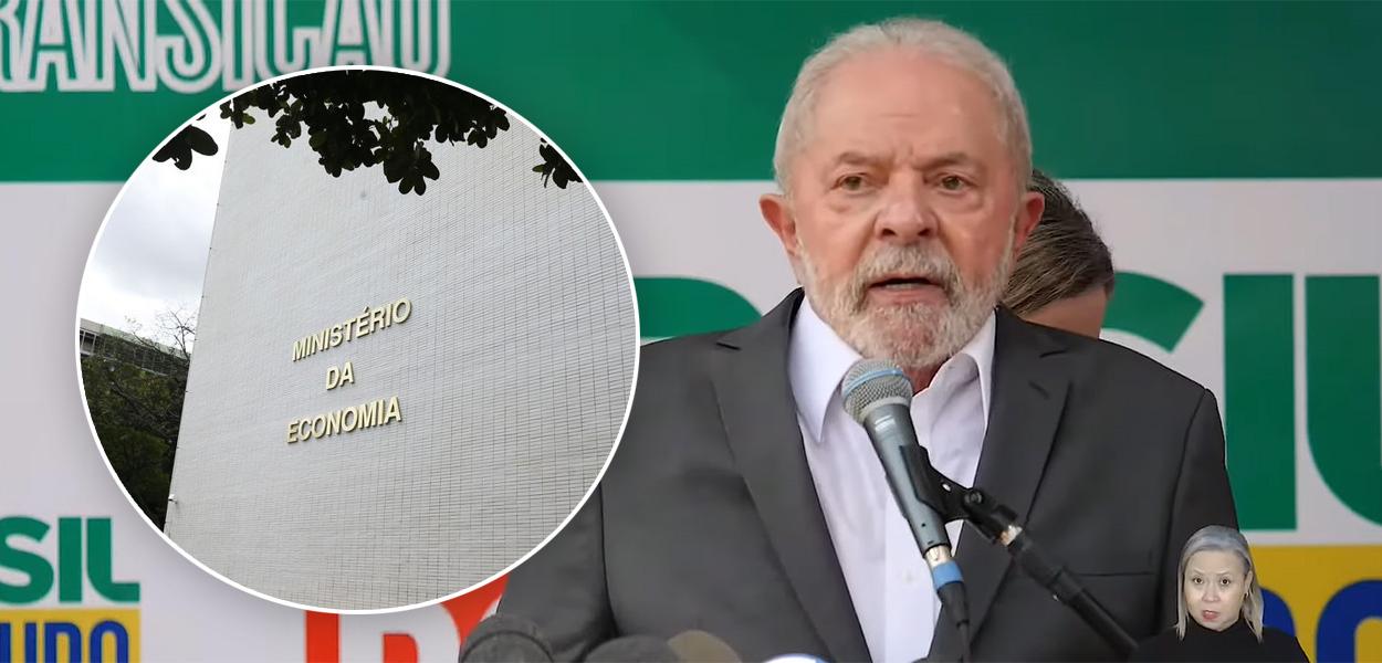 Fachada do Ministério da economia e Lula