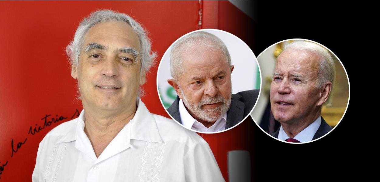 Da esq.: para a dir.: José Reinaldo Carvalho, Luiz Inácio Lula da Silva e Joe Biden