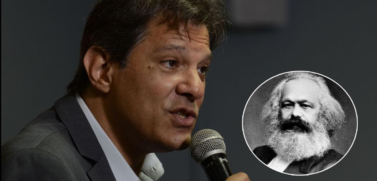 Fernando Haddad (à esq.) e Karl Marx