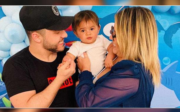 Casal formado pelos cantores de música sertaneja Murilo Huff e Marilia Mendonça com o filho Léo