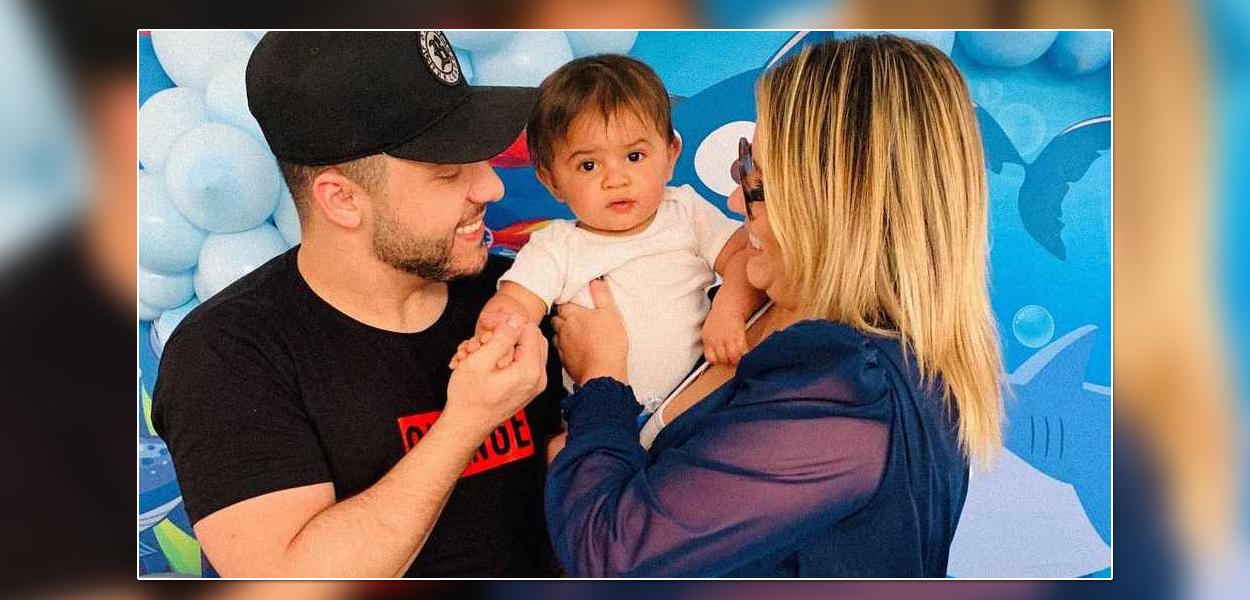 Casal formado pelos cantores de música sertaneja Murilo Huff e Marilia Mendonça com o filho Léo