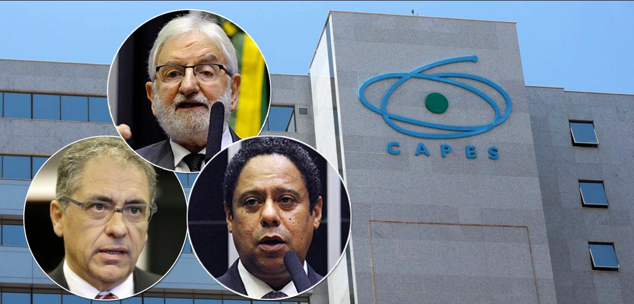 Carlos Zarattini, do PT (à esq.), Ivan Valente, do PSOL (meio), Orlando Silva, do PCdoB (círculo, à dir.) e a Coordenação de Aperfeiçoamento de Pessoal de Nível Superior (Capes)