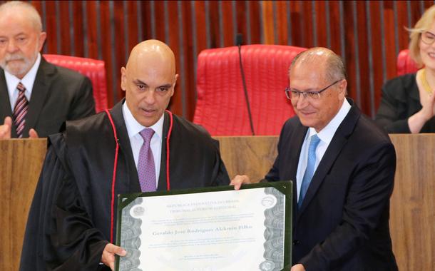 Presidente do TSE, ministro Alexandre de Moraes, durante a cerimônia de diplomação do vice presidente eleito, Geraldo Alckmin, na sede do TSE