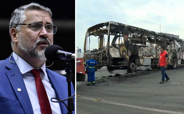 Paulo Pimenta | Ônibus queimado durante atos de vandalismo de bolsonaristas em Brasília, nesta segunda (12)