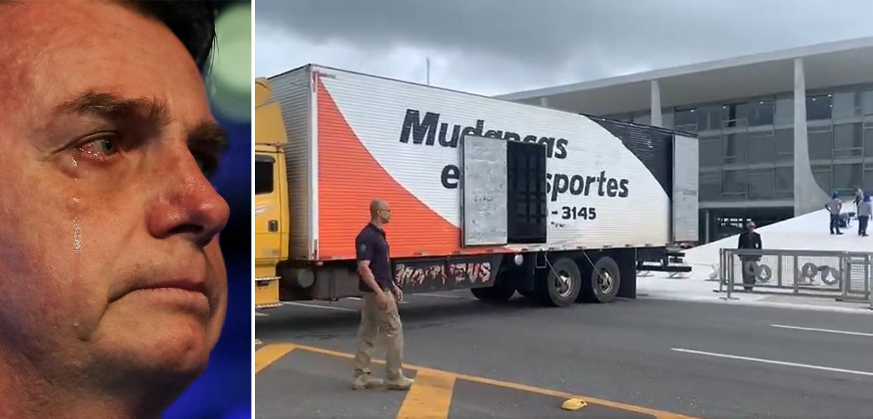 Bolsonaro e caminhão de mudança no Palácio do Planalto