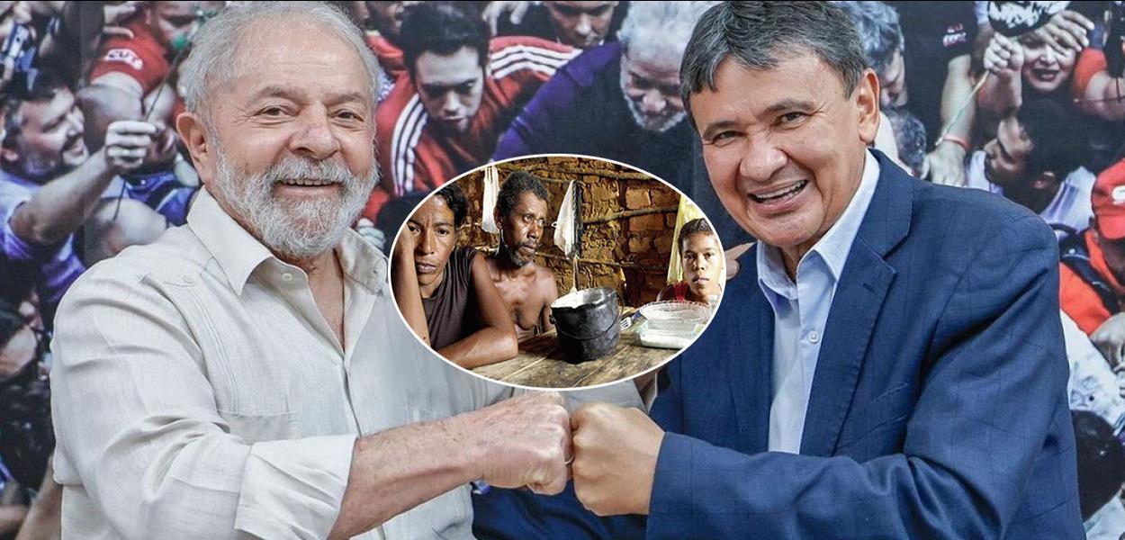 Luiz Inácio Lula da Silva (à esq.) e Wellington Dias (à dir.) mais uma família em situação de miséria