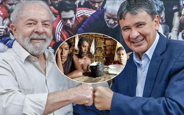 Luiz Inácio Lula da Silva (à esq.) e Wellington Dias (à dir.) mais uma família em situação de miséria