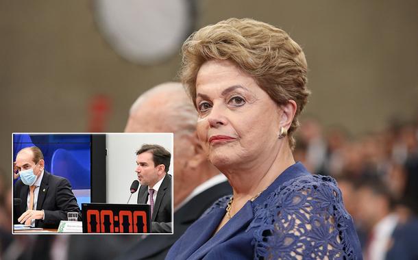 O relator do Orçamento, senador Marcelo Castro (de máscara), e o presidente da CMO, deputado Celso Sabino, e Dilma Rousseff