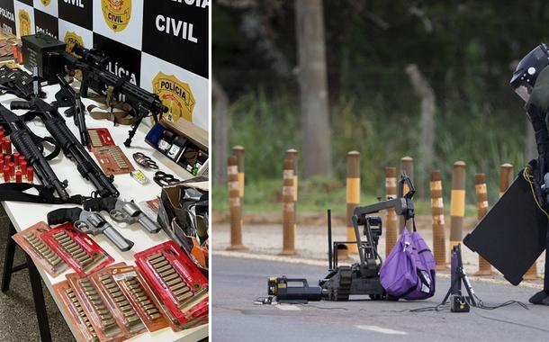 Arsenal com armas e munições com o suspeito de deixar um artefato explosivo perto do aeroporto de Brasília | Polícia realiza ação antibomba perto do aeroporto de Brasília após descoberta de suposto artefato explosivo