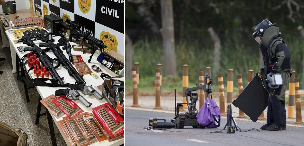 Arsenal com armas e munições com o suspeito de deixar um artefato explosivo perto do aeroporto de Brasília | Polícia realiza ação antibomba perto do aeroporto de Brasília após descoberta de suposto artefato explosivo