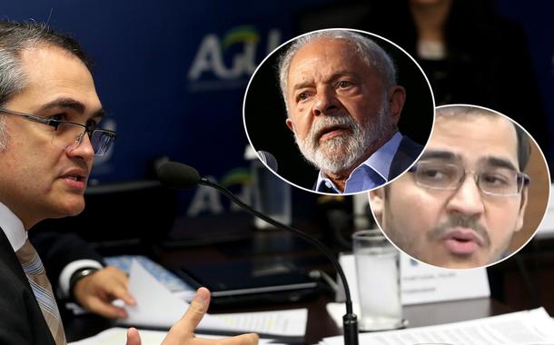 Isaac Sidney (à esq.), Luiz Inácio Lula da Silva (círculo) e Jorge Messias (de óculos, à dir., )