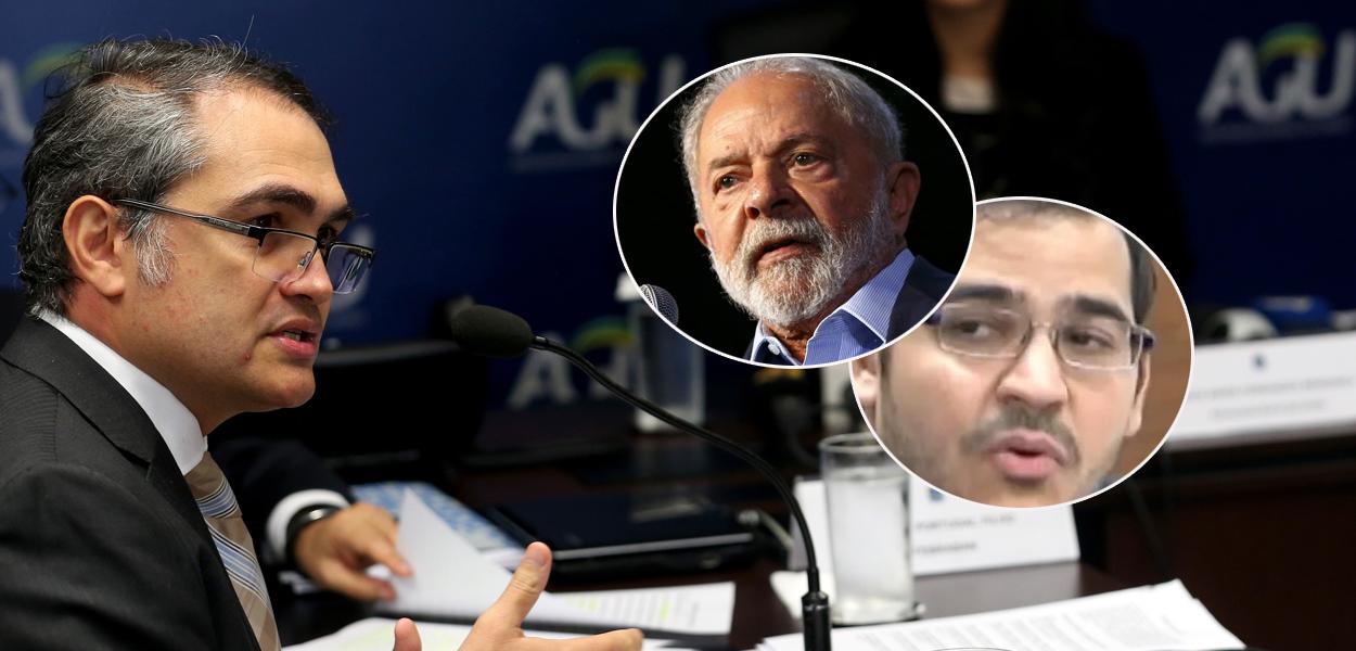 Isaac Sidney (à esq.), Luiz Inácio Lula da Silva (círculo) e Jorge Messias (de óculos, à dir., )